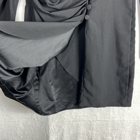 ASOS Curve Black Drape Ruched Long Sleeve Deep Vneck Sexy Tux Blazer Mini Dress - Picture 9 of 16